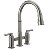 Delta Broderick 2390L-KS-DST Two Handle Pull-Down Bridge Kitchen Faucet in Black Stainless Finish