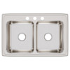 Elkay Lustertone Classic Stainless Steel 33" x 21-1/4" x 7-7/8", 3-Hole Equal Double Bowl Drop-in Sink with Quick-clip