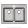 Elkay Lustertone Classic Stainless Steel 29" x 22" x 5-1/2", MR2-Hole Equal Double Bowl Drop-in ADA Sink