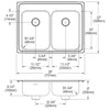 Elkay Lustertone Classic Stainless Steel 29" x 22" x 6-1/2", 1-Hole Equal Double Bowl Drop-in ADA Sink with Perfect Drain