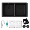 Elkay Quartz Classic 33" x 18-1/2" x 9-1/2" Equal Double Bowl Undermount Sink Kit with Filtered Faucet Black