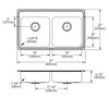 Elkay Lustertone Classic Stainless Steel 37" x 22" x 6-1/2", Equal 0-Hole Double Bowl Drop-in ADA Sink