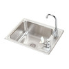 Elkay Lustertone Classic Stainless Steel 22" x 17" x 7-5/8" 2-Hole Single Drop-in Classroom Sink + Faucet/Bubbler Kit