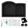 Elkay Quartz Classic 33" x 22" x 10" Offset 60/40 Double Bowl Undermount Sink Kit with Filtered Faucet with Aqua Divide Black