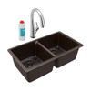 Elkay Quartz Classic 33" x 18-1/2" x 9-1/2", Equal Double Bowl Undermount Sink Kit with Filtered Faucet, Mocha