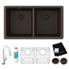 Elkay Quartz Classic 33" x 18-1/2" x 9-1/2", Equal Double Bowl Undermount Sink Kit with Filtered Faucet, Mocha