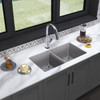 Elkay Quartz Classic 33" x 18-1/2" x 9-1/2", Equal Double Bowl Undermount Sink Kit with Filtered Faucet, Greystone