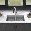 Elkay Quartz Classic 33" x 18-1/2" x 9-1/2", Equal Double Bowl Undermount Sink Kit with Filtered Faucet, Greystone