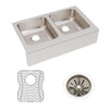 Elkay Lustertone Classic Stainless Steel 33" x 20-1/2" x 7-7/8" Equal Double Bowl Farmhouse Sink Kit