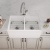 Elkay Fireclay 33" x 19-15/16" x 9", Equal Double Bowl Farmhouse Sink Kit with Filtered Faucet, White