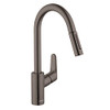 Hansgrohe 04505340 Focus High Arc Kitchen Faucet, 2-Spray Pull-Down, 1.75 GPM in Brushed Black Chrome