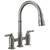 Delta Broderick Two Handle Pull-Down Bridge Kitchen Faucet in Black Stainless Finish - 2390L-KS-DST