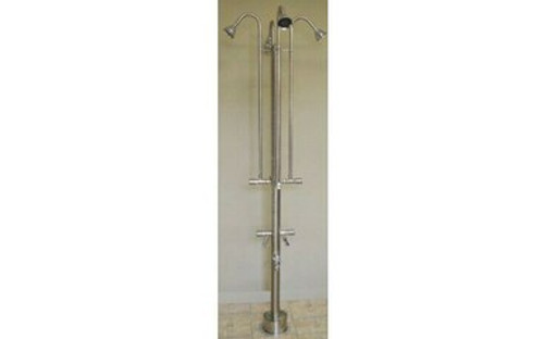 Outdoor Shower Company PS-3400-4X-CHV Free Standing Cold Water Shower w/4 Heads, Foot Shower & Hose Faucet