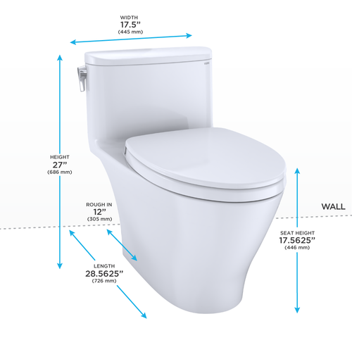 Toto Nexus One Piece Elongated Auto Flush Washlet+ Ready Universal Height Toilet with CEFIONTECT 1.28 GPF with SS124 SoftClose Seat in Cotton White Toto Nexus One Piece Elongated Auto Flush Washlet+ Ready Universal Height Toilet with CEFIONTECT 1.28 GPF with SS124 SoftClose Seat in Cotton White