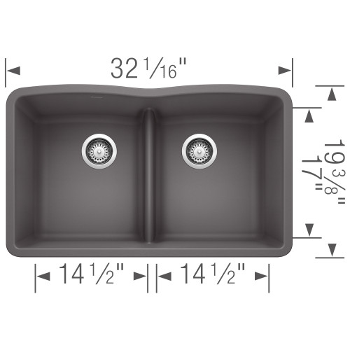 Blanco 442071 Diamond Equal Double Low Divide Undermount - Cinder Blanco 442071 Diamond Equal Double Low Divide Undermount - Cinder