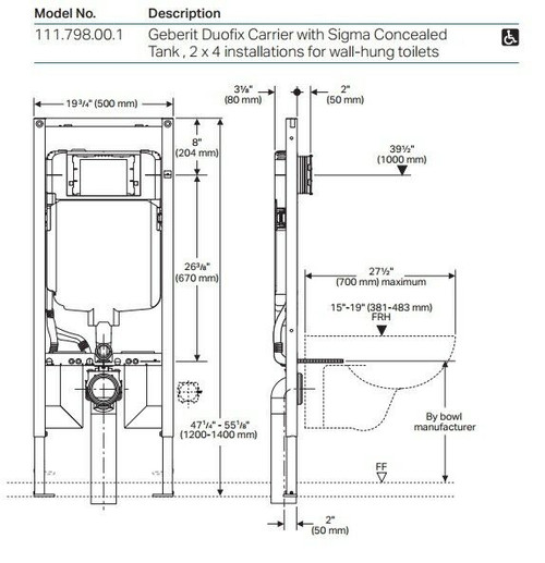 Geberit 111-798.00.1 Concealed Tank & Carrier Geberit 111-798.00.1 Concealed Tank & Carrier