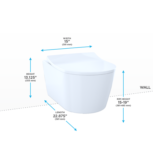 Toto RP Wall Hung D Shape Universal Height Toilet Bowl Only with CEFIONTECT Dual Flush 0.9 and 1.28 GPF in Cotton White