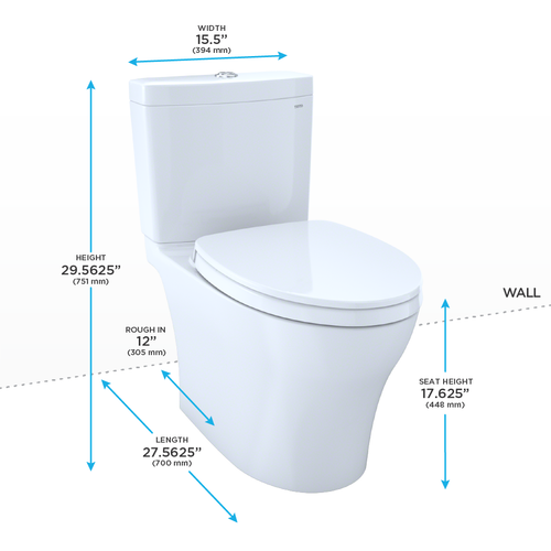 Toto Aquia IV Two Piece Elongated Auto Flush Washlet+ Ready Universal Height Toilet Bowl Only with CEFIONTECT Dual Flush 0.9 and 1.28 GPF with SS124 SoftClose Seat in Cotton White