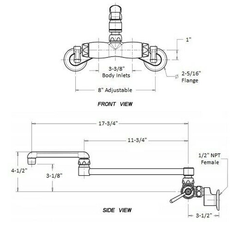 Chicago Faucets 445 Series Wall mounted 18 in. Double Jointed Faucet with Swing Spout in Chrome - 445-DJ18ABCP Chicago Faucets 445 Series Wall mounted 18 in. Double Jointed Faucet with Swing Spout in Chrome - 445-DJ18ABCP