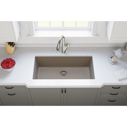 Elkay Quartz Perfect Drain 3-1/2" Removable Polymer Basket Strainer and Rubber Stopper Silvermist