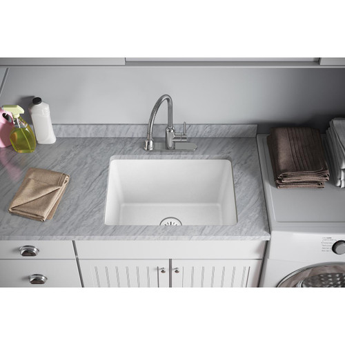 Elkay Quartz Perfect Drain 3-1/2" Removable Polymer Basket Strainer and Rubber Stopper White