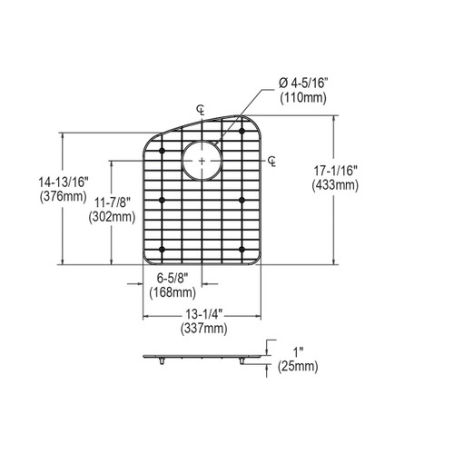 Elkay Dayton Stainless Steel 13-1/4" x 17-1/16" x 1" Bottom Grid Right Side Short