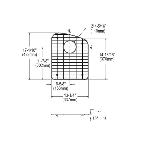 Elkay Dayton Stainless Steel 13-1/4" x 17-1/16" x 1" Bottom Grid Left Side Short