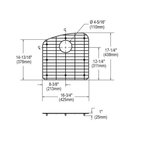Elkay Dayton Stainless Steel 16-3/4" x 17-1/4" x 1" Bottom Grid