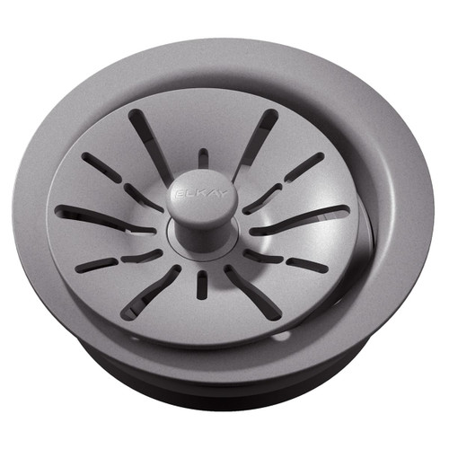 Elkay Quartz Perfect Drain 3-1/2" Polymer Disposer Flange with Removable Basket Strainer and Rubber Stopper Greystone
