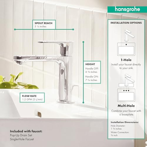 hansgrohe 72517001 Rebris S Single-Hole Faucet 110 with Pop-Up Drain, 1.2 GPM in Chrome