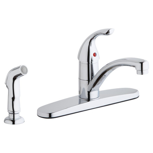 Elkay Everyday Four Hole Deck Mount Kitchen Faucet with Lever Handle and Side Spray and Deck Plate/Escutcheon Chrome