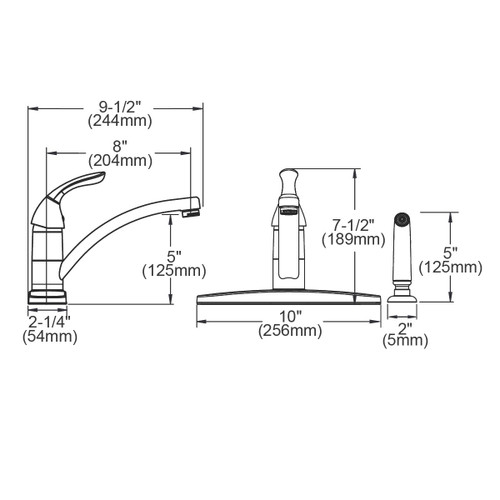 Elkay Everyday Four Hole Deck Mount Kitchen Faucet with Lever Handle and Side Spray and Deck Plate/Escutcheon Chrome