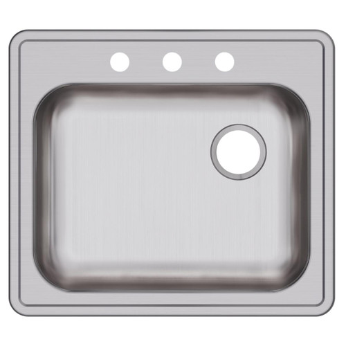 Elkay Dayton Stainless Steel 25" x 22" x 5-3/8" 3-Hole Single Bowl Drop-in Sink with Right Drain