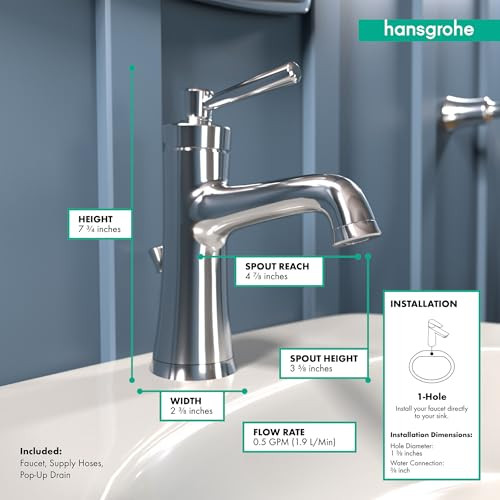 hansgrohe 04773000 Joleena Single-Hole Faucet 100 with Pop-Up Drain, 0.5 GPM in Chrome