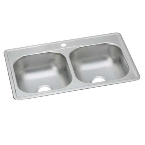 Elkay Dayton Stainless Steel 33" x 22" x 7-1/16" 1-Hole Equal Double Bowl Drop-in Sink