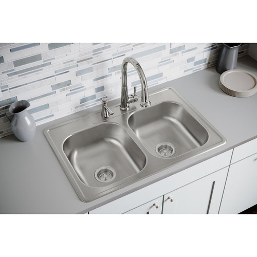 Elkay Dayton Stainless Steel 33" x 22" x 7-1/16", 2-Hole Equal Double Bowl Drop-in Sink