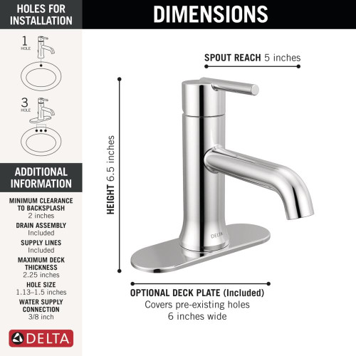 Delta Trinsic 559LF-HGM-MPU Single Handle Bathroom Faucet in Chrome Finish