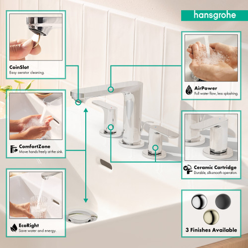 hansgrohe 72530001 Rebris S Widespread Faucet 110 with Pop-Up Drain, 1.2 GPM in Chrome