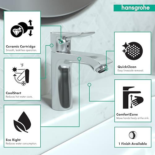 Hansgrohe 31121001 Metris 110 Single-Hole Faucet CoolStart without Pop-up, 1.2 GPM Chrome