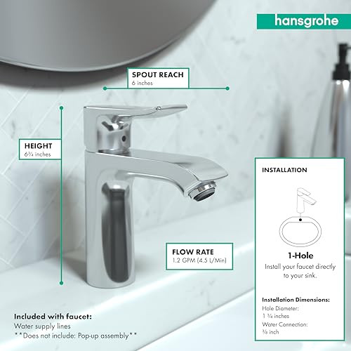 Hansgrohe 31121001 Metris 110 Single-Hole Faucet CoolStart without Pop-up, 1.2 GPM Chrome