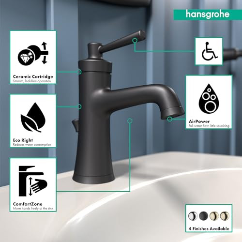 hansgrohe 04773670 Joleena Single-Hole Faucet 100 with Pop-Up Drain, 0.5 GPM in Matte Black