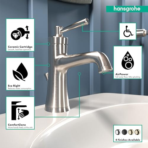 hansgrohe 04773820 Joleena Single-Hole Faucet 100 with Pop-Up Drain, 0.5 GPM in Brushed Nickel