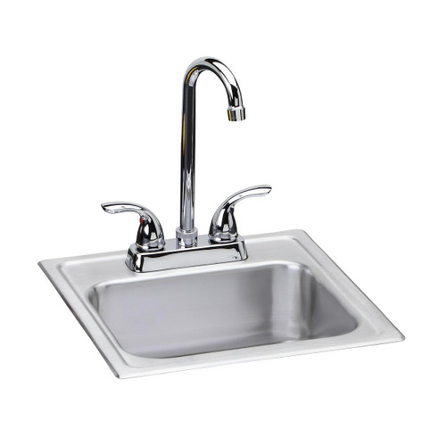 Elkay Dayton Stainless Steel 15" x 15" x 6" 2-Hole Single Bowl Drop-in Bar Sink + Faucet Kit