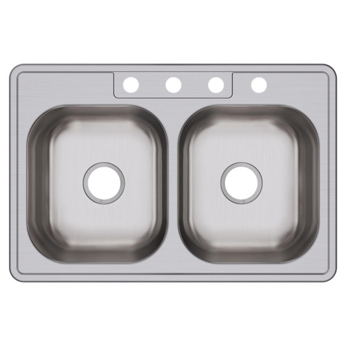 Elkay Dayton Stainless Steel 33" x 22" x 8-1/16", 4-Hole Equal Double Bowl Drop-in Sink