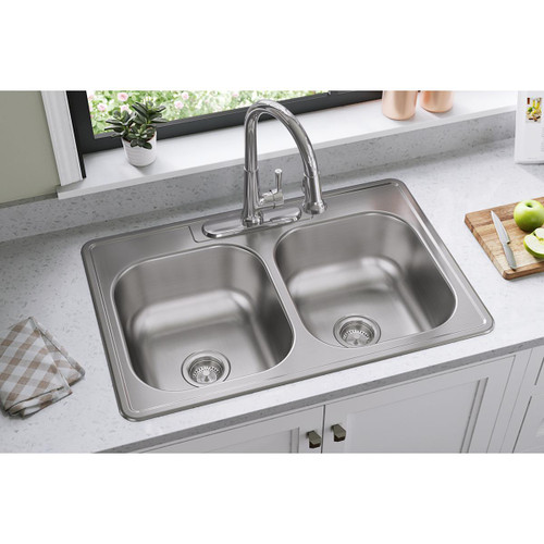 Elkay Dayton Stainless Steel 33" x 22" x 8-1/16" 3-Hole Equal Double Bowl Drop-in Sink