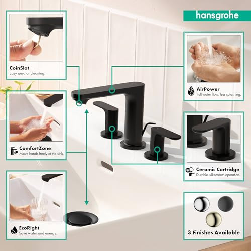 hansgrohe 72530671 Rebris S Widespread Faucet 110 with Pop-Up Drain, 1.2 GPM in Matte Black