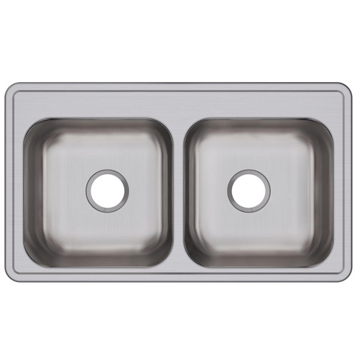 Elkay Dayton Stainless Steel 33" x 19" x 8", 0-Hole Equal Double Bowl Drop-in Sink