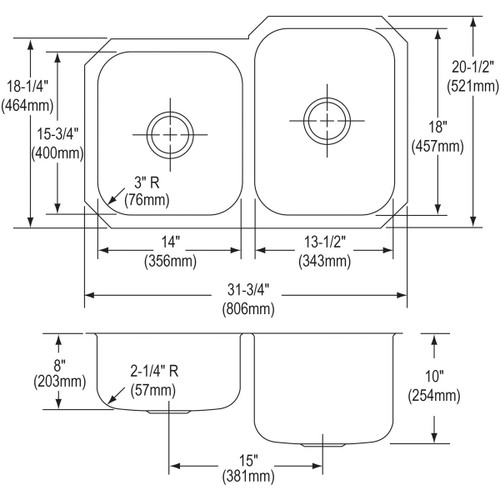 Elkay Dayton Stainless Steel 31-3/4" x 20-1/2" x 10" 40/60 Double Bowl Undermount Sink - DXUH312010L