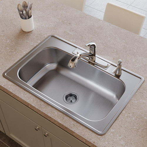 Elkay Dayton Stainless Steel 33" x 22" x 8-1/16", 4-Hole Single Bowl Drop-in Sink