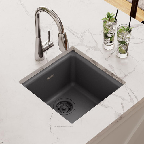Elkay Quartz Classic 15-3/4" x 15-3/4" x 7-11/16", Single Bowl Dual Mount Bar Sink, Dusk Gray